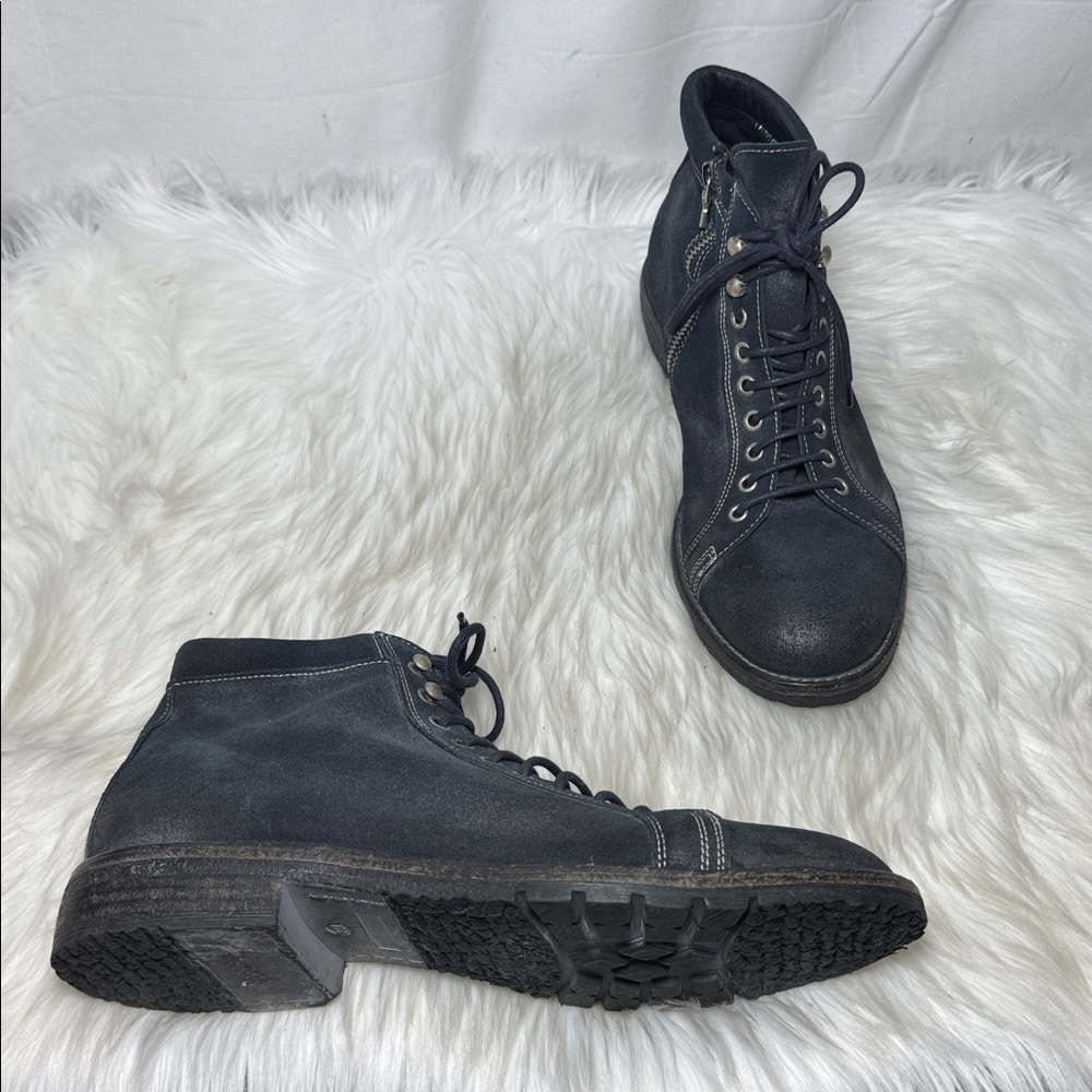 Donald J. Pliner Mitos Black Distressed Suede Side Zip Lace-Up Ankle Boots Sz 1